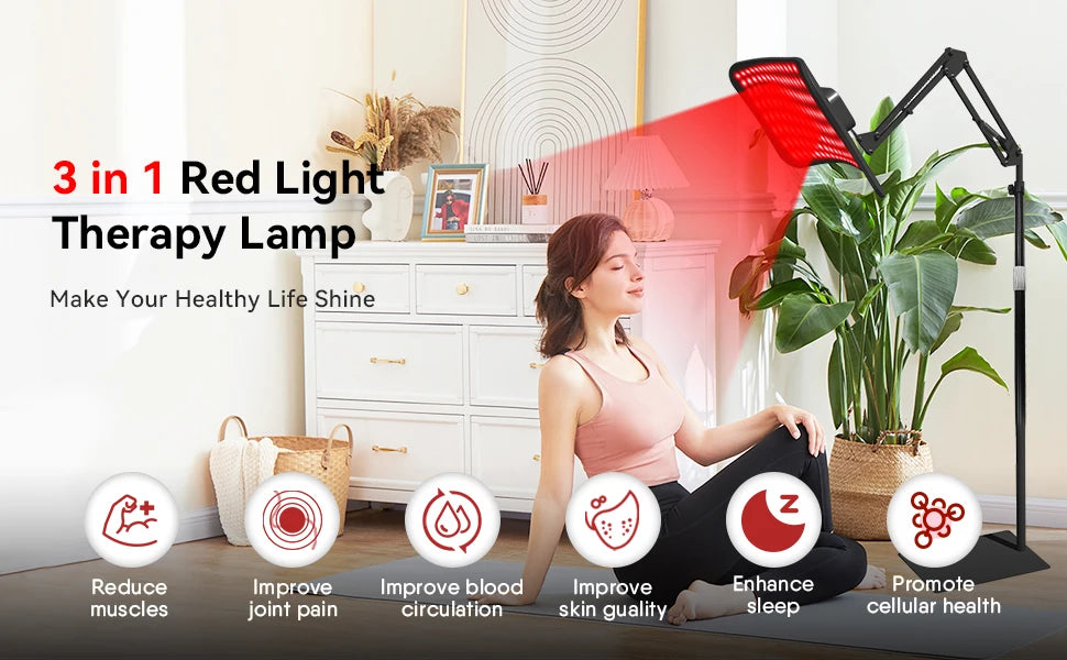 Red Light Therapy Panel with Adjustable Stand,Dual Chip 660&850 nm LED Near Infrared Light Device for Skin Health, Pain Relief