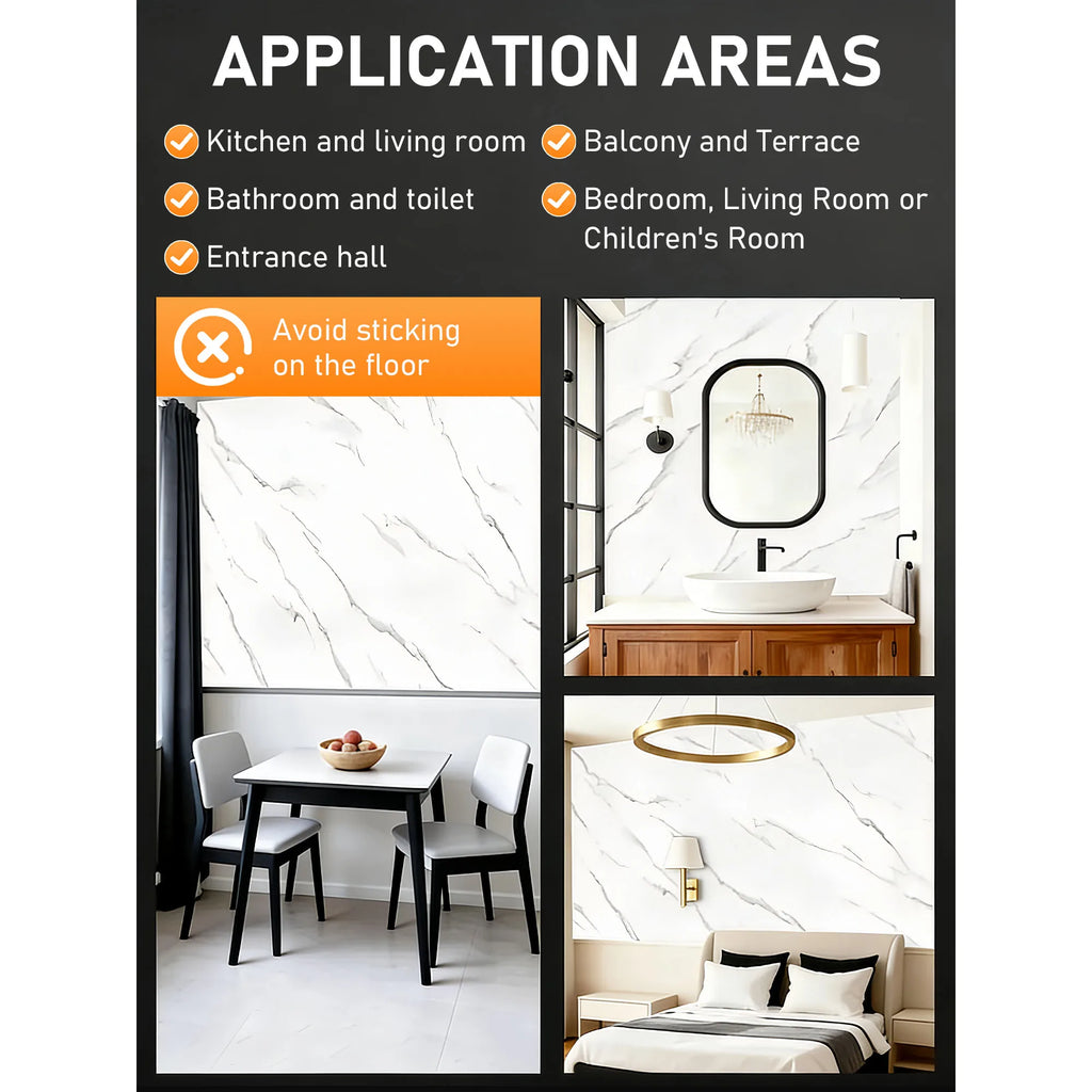 30cmx60cm Self-adhesive Marble Tiles Sticker Waterproof PVC Floor Wall Stickers, 20Pcs Covers 3.6㎡ 40Pcs Covers 7.2㎡ Removable Tile Decals for Bathroom Bedroom Living Room Home Decor