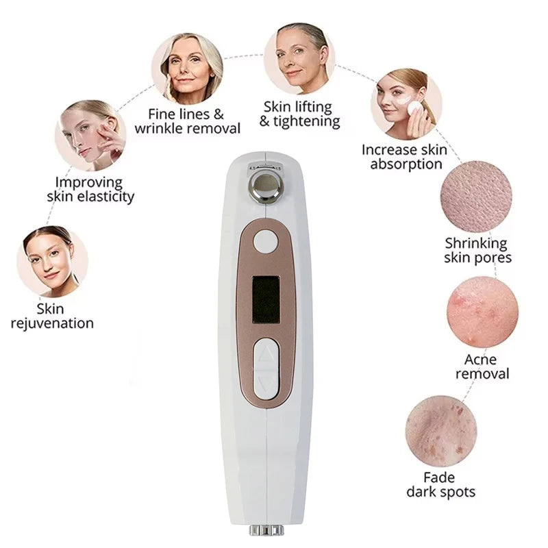 White and rose gold mini HIFU face lifting machine for anti-aging, wrinkle reduction, and professional home skincare.