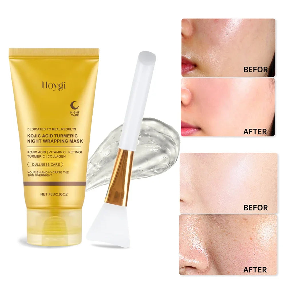 Hoygi Turmeric Kojic Acid Deep Collagen Peel Off Mask with applicator brush for anti-wrinkle Korean nighttime skincare.