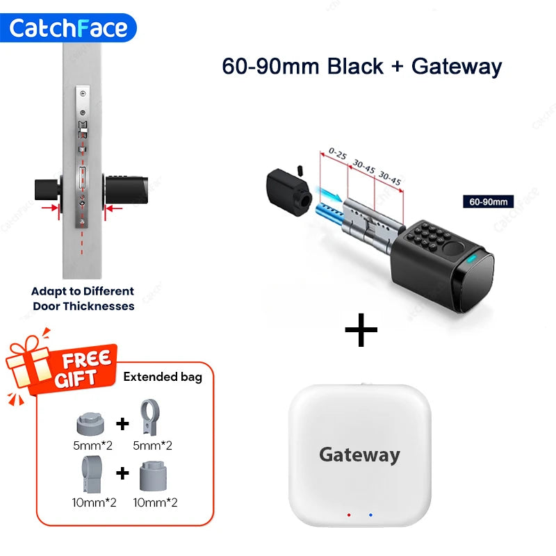IP66 Waterproof 2026 New Generation TUYA APP Fingerprint Password Digital RFID Card Cylinder Smart Door Lock 60-90 90-120