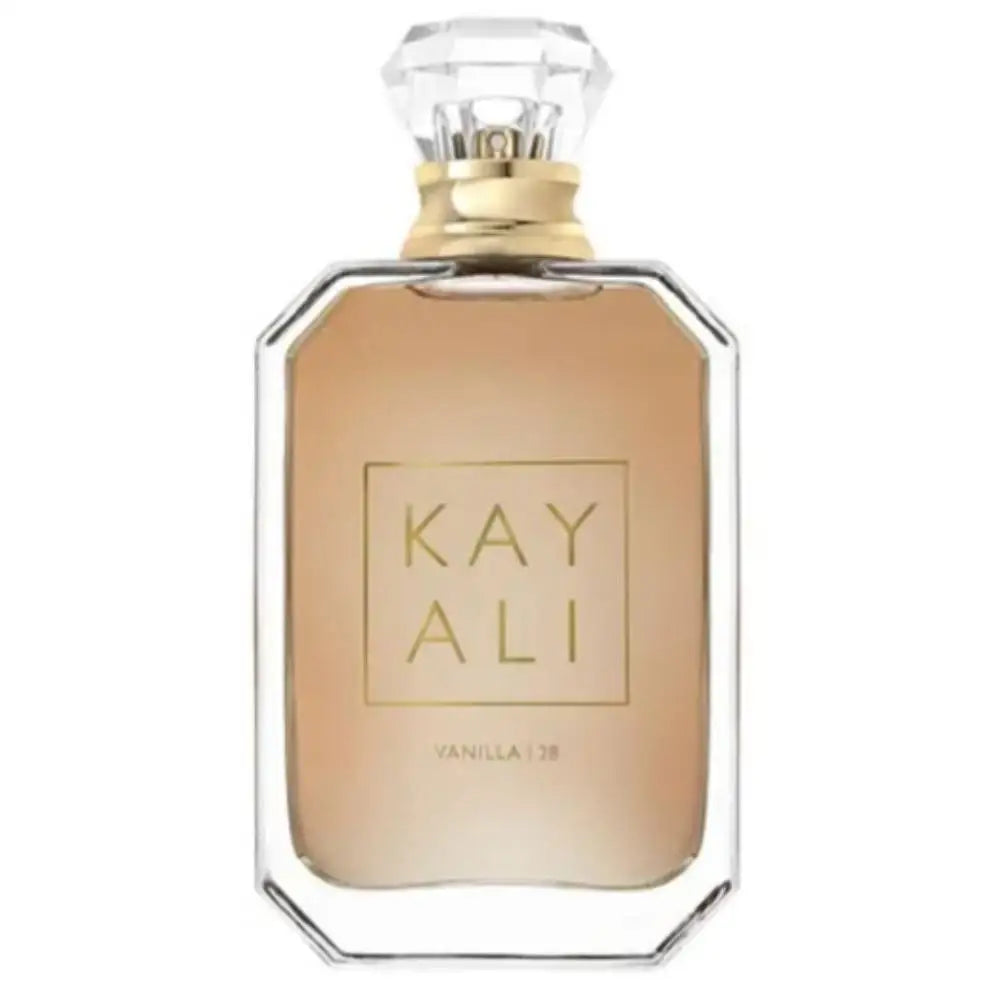 Kayali Vanilla 28 EDP 100ml: Luxury floral, woody, sweet vanilla perfume in elegant glass bottle with crystal cap.