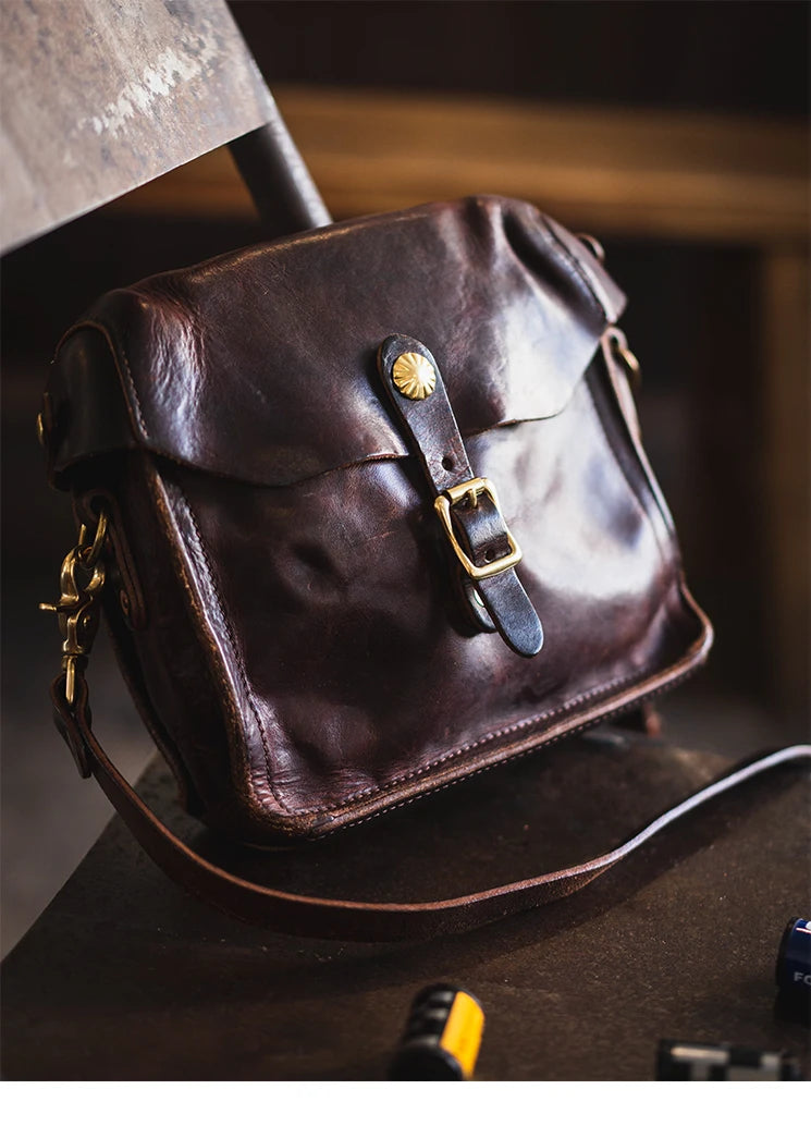 Fashion vintage outdoor daily genuine leather men's small phone shoulder bag designer handmade luxury cow leather crossbody bag