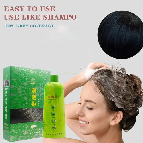 Black hair dye coloring shampoo for grey coverage, side angle view of eco-friendly plastic-free shampoo bar alternative.