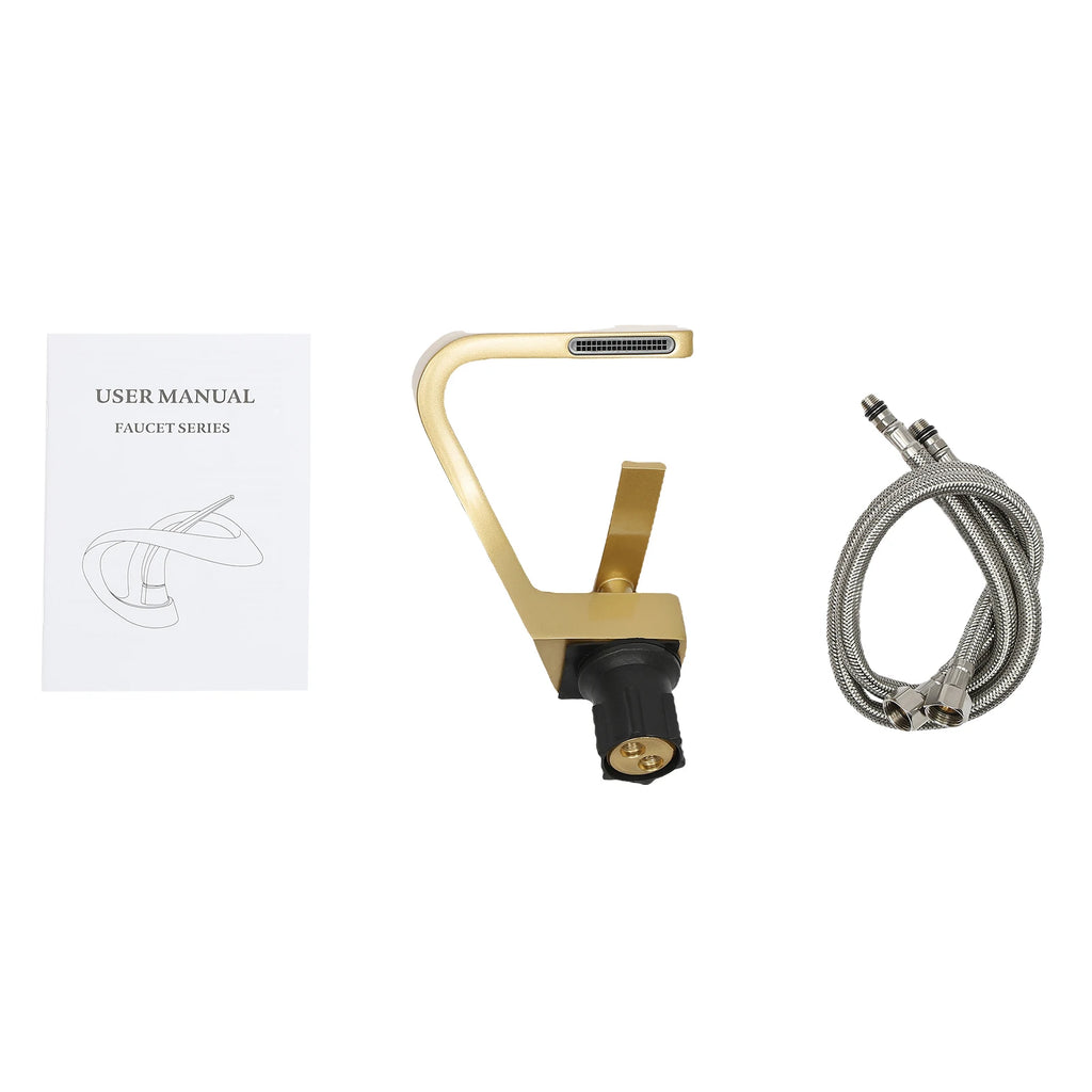 Gold Bathroom Waterfall Mixer Tap Modern Washbasin Faucet Copper Basin Tap Elegant Lift Off Type