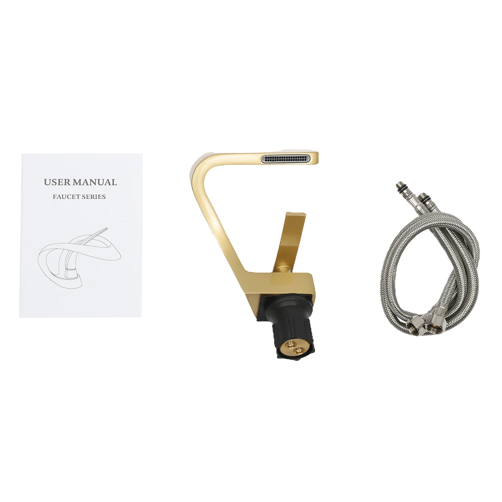 Gold Bathroom Waterfall Mixer Tap Modern Washbasin Faucet Copper Basin Tap Elegant Lift Off Type
