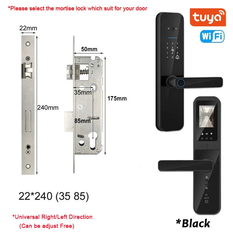 New Biometric Digital Electronic Smart Door Lock With Camera Fingerprint Tuya Wifi Smart Card Password Key Unlock