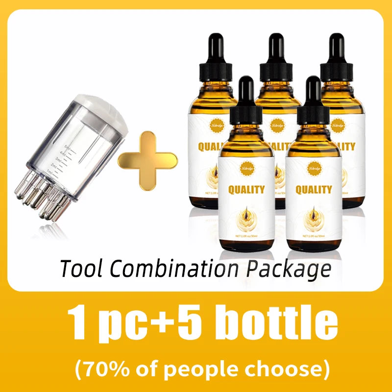 Portable scalp applicator liquid comb with 5 hair serum bottles for anti-hair loss scalp massage treatment.