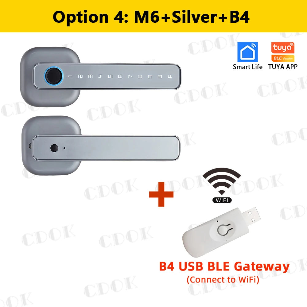 Fingerprint Door Lock: Tuya Bluetooth Smart Entry - M6 Series 3790-M6-Silver-B4 Tidesmit
