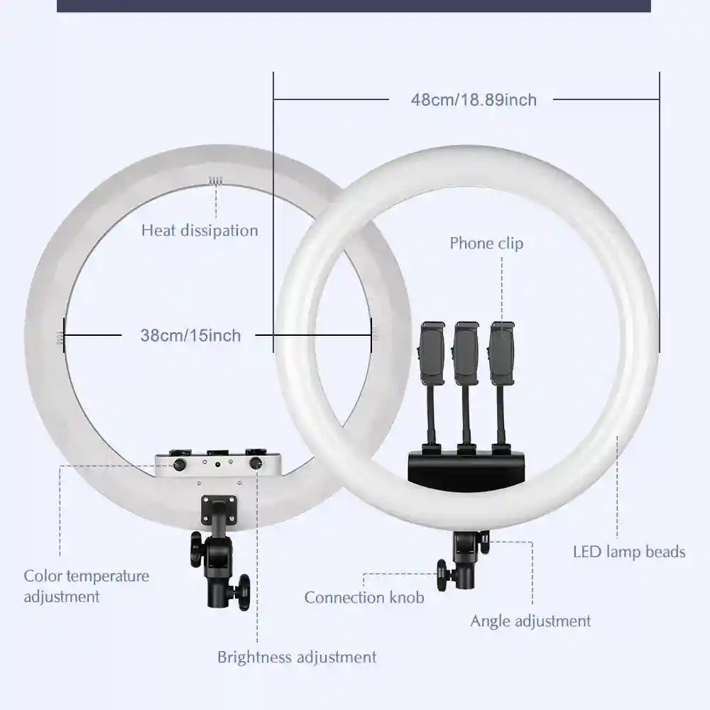18 Inch LED Ring Light with Adjustable Tripod for Professional Streaming Tidesmit