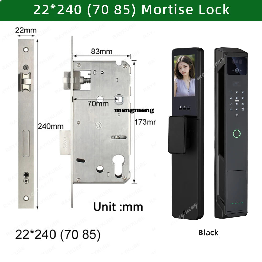 RAYKUBE 21-language Voice Camera Palm Vein Smart Fingerprint Lock Face Recognition Digital Lock With Video Call P85