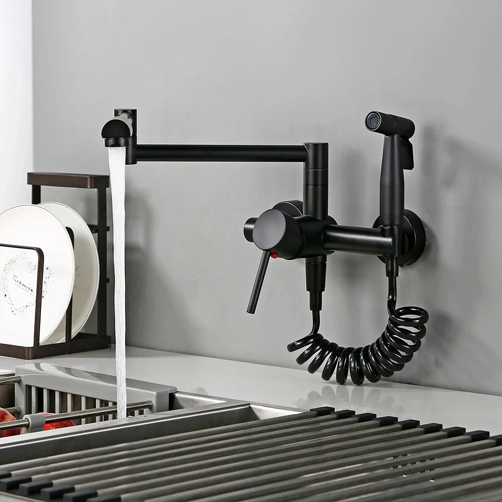 Wholesale Black Hot Sale Hot and Cold Pull Out Kitchen Mixer Tap Pot Filler Faucet Synchronize Airbrush Kitchen Faucet