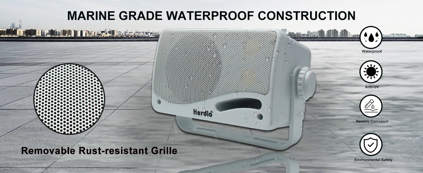 Herdio 3.5inch Outdoor Speaker 200W Waterproof Wall Mount Speakers HiFi Passive Wired 3 Way Premium Mountable Speake Black