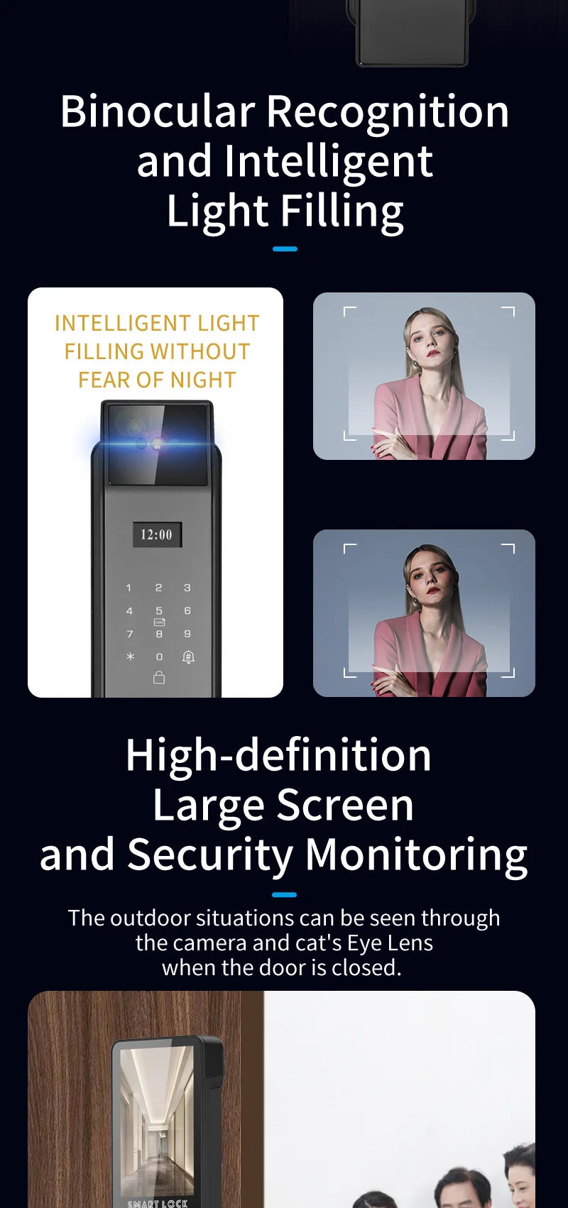 3D Face Real-time Intercom Smart Door Lock Biometric Electronic Security Camera Intelligent Fingerprint Password Key Unlock
