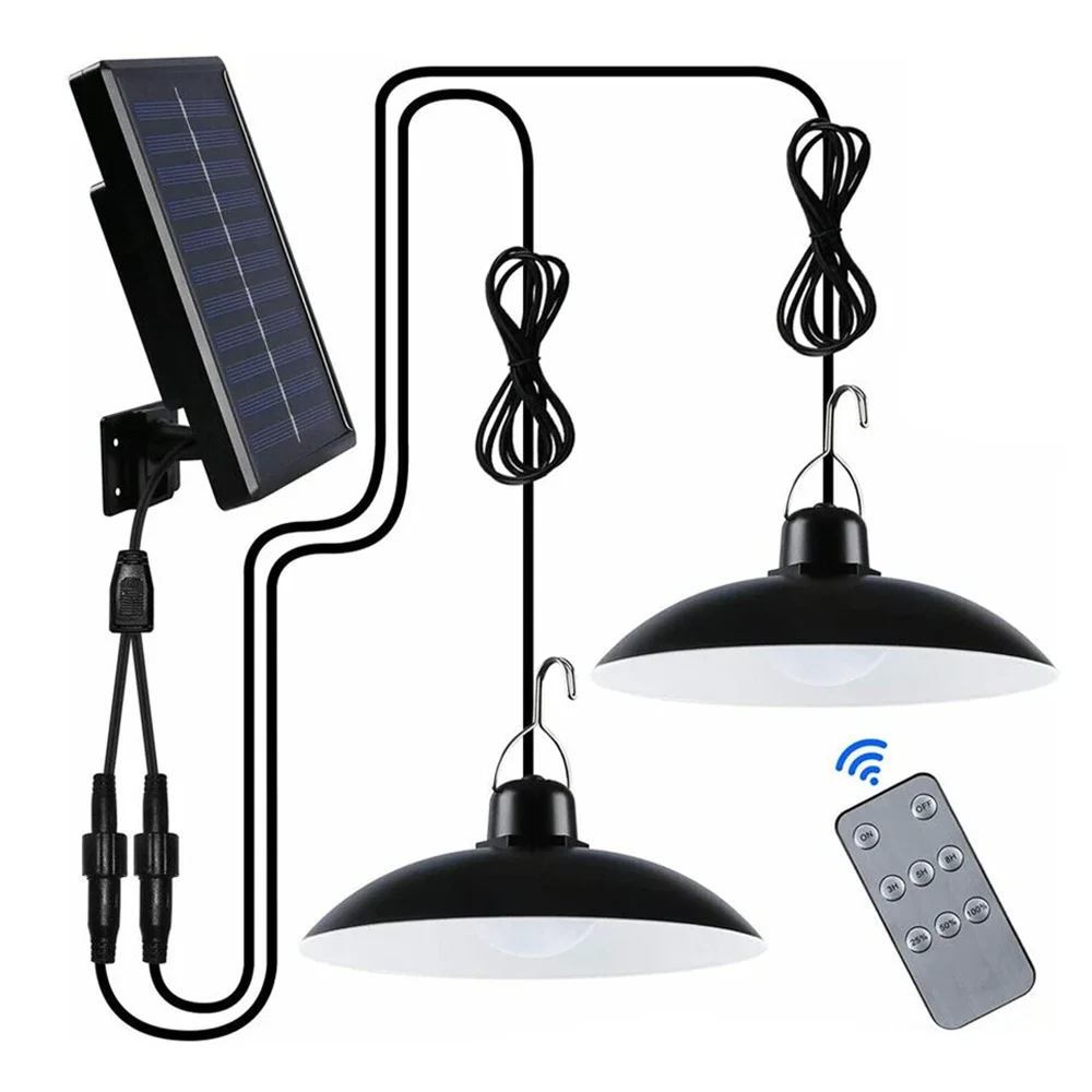 2 Heads LED Solar Powered Pendant Hanging Light Lamp Outdoor Waterproof LED Lamp Double-head Garden Yard Shed Lighting