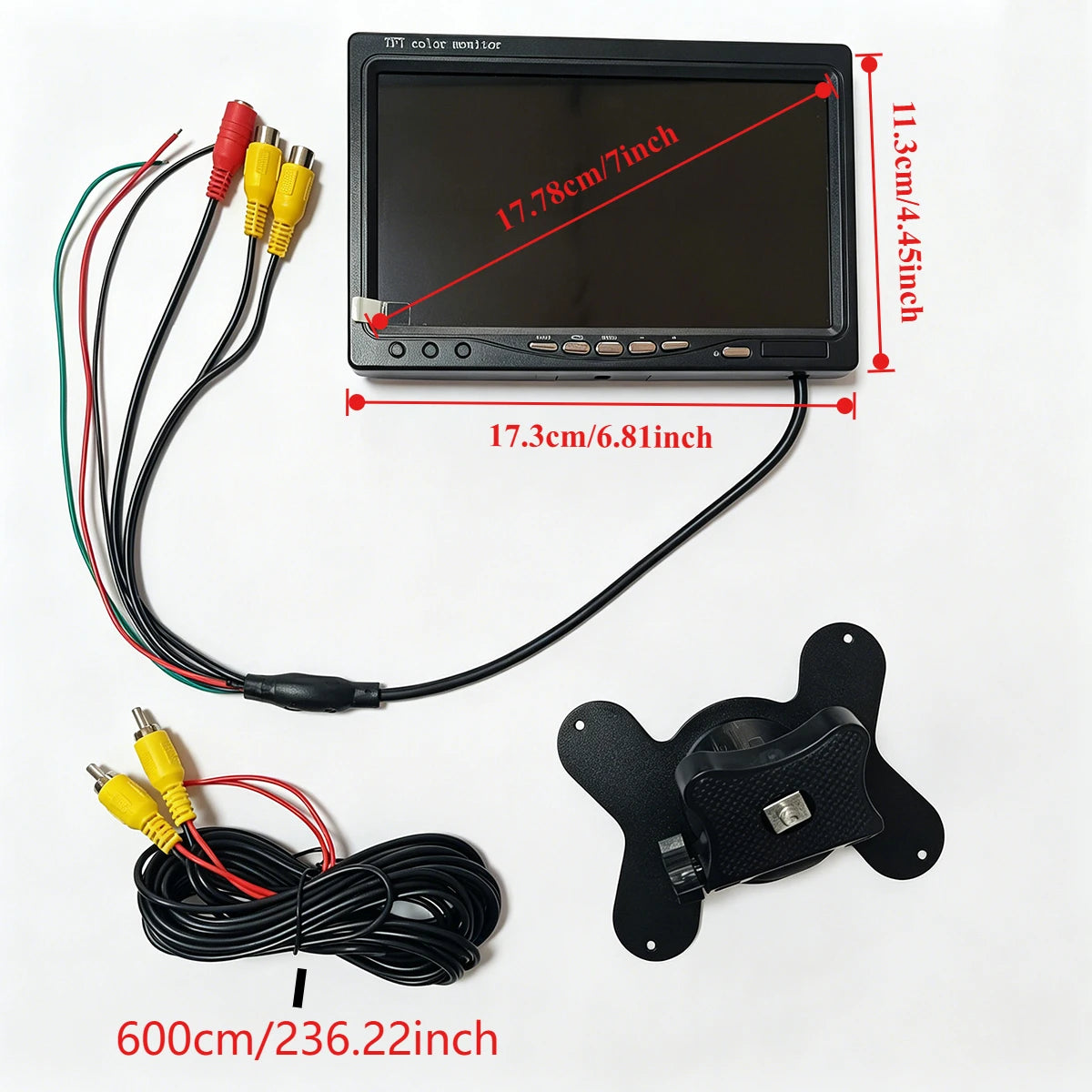 Car Reversing Image, 7-Inch 12-24V Desktop CVBS Monitor - Supports V1/V2 Dual Video Input, Rear View Ruler Camera - Night Vision