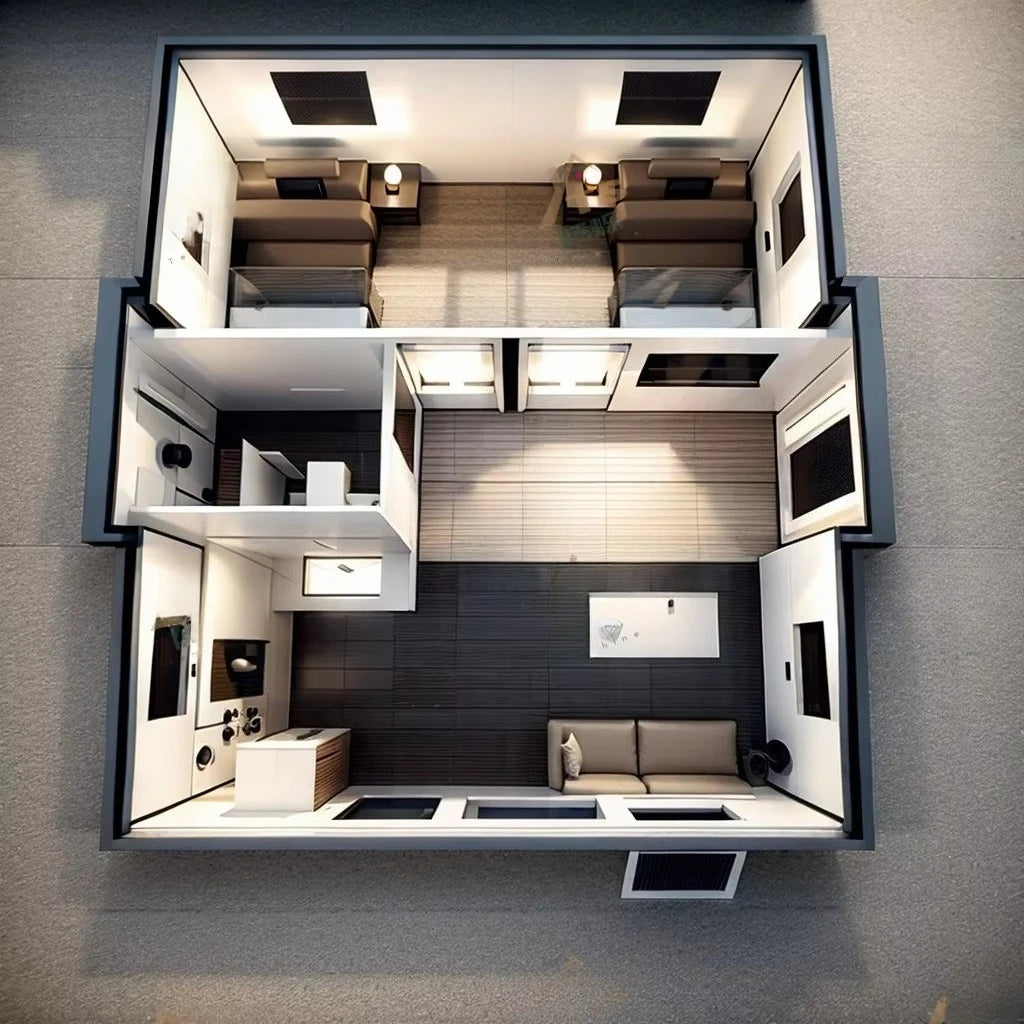 Modern 20ft Mobile Modular Prefab Container Homes Travel Trailer for Office Villa Use Tiny Houses with Sandwich Panel Wheels