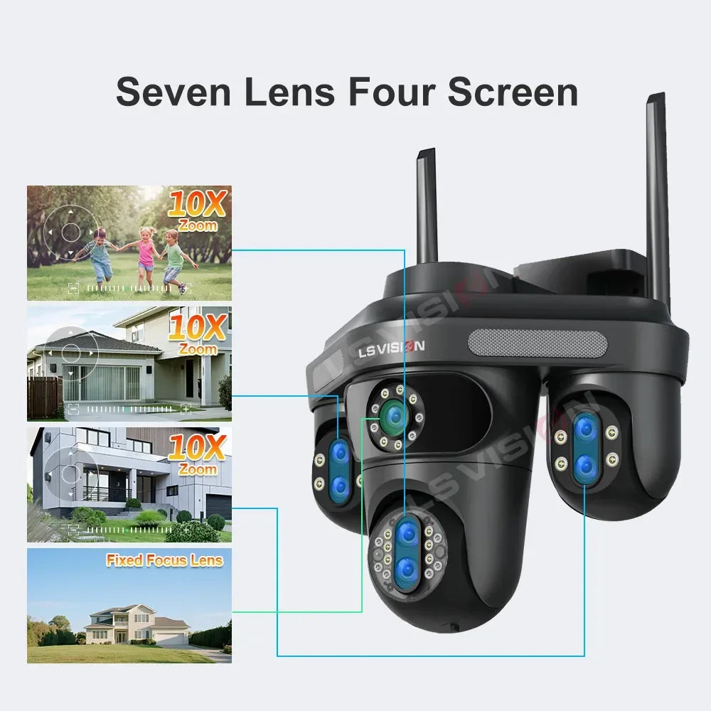 LS VISION 35MP WiFi IP Camera 7 Lens 10X Zoom Outdoor 3PTZ 360° Surveillance Security Camera Smart Home Ai Tracking CCTV Cam