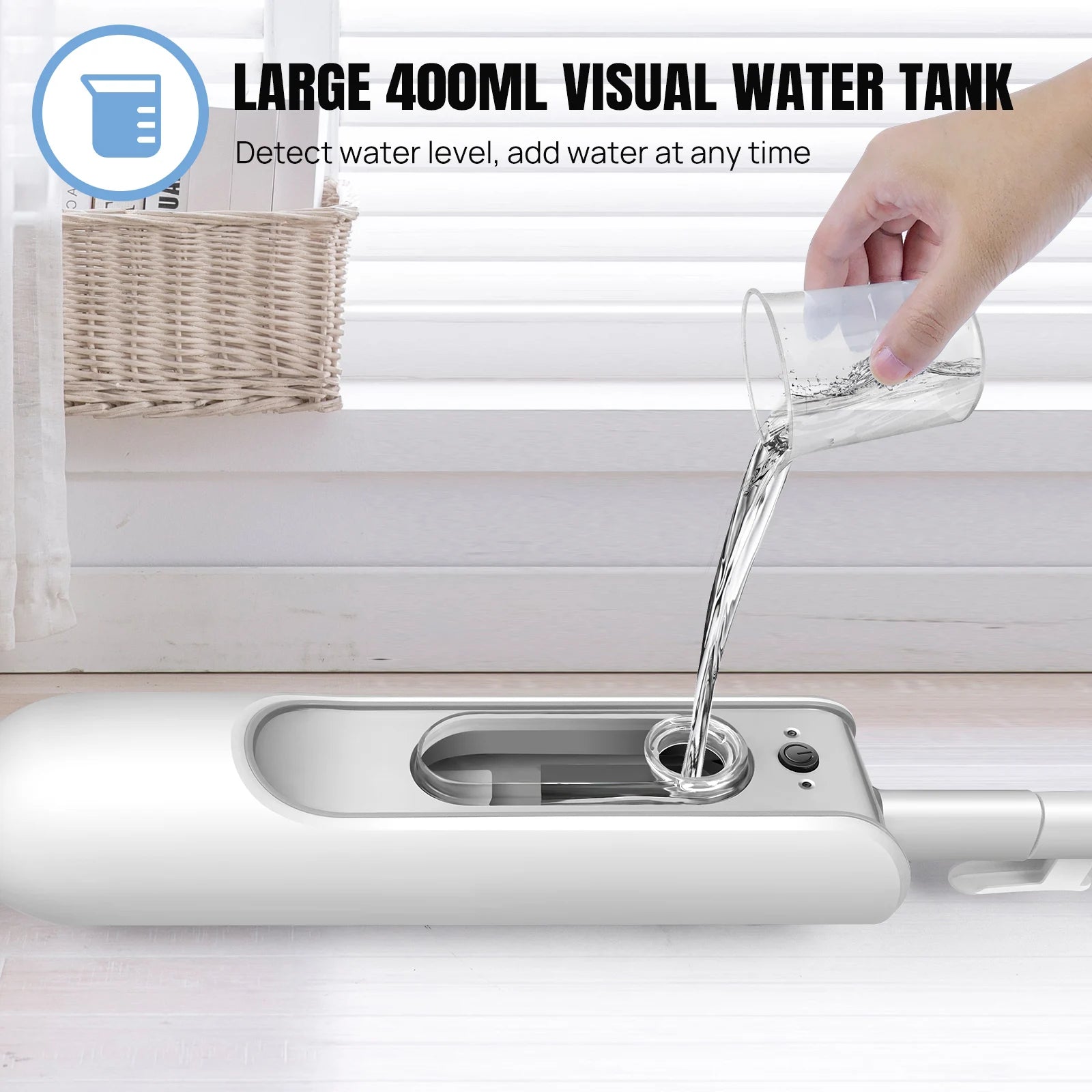 Tidesmit DayPlus 1500W steam mop showing detachable handheld steam cleaner and two microfiber pads for hardwood floors.