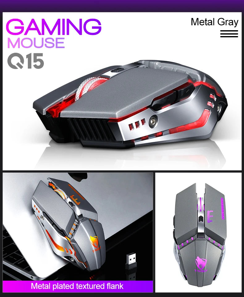 T-WOLF Thunderwolf Q15 Rechargeable Wireless Mouse RGB Glow Game Office Silent Laptop 2.4g Rechargeable Wireless Mouse