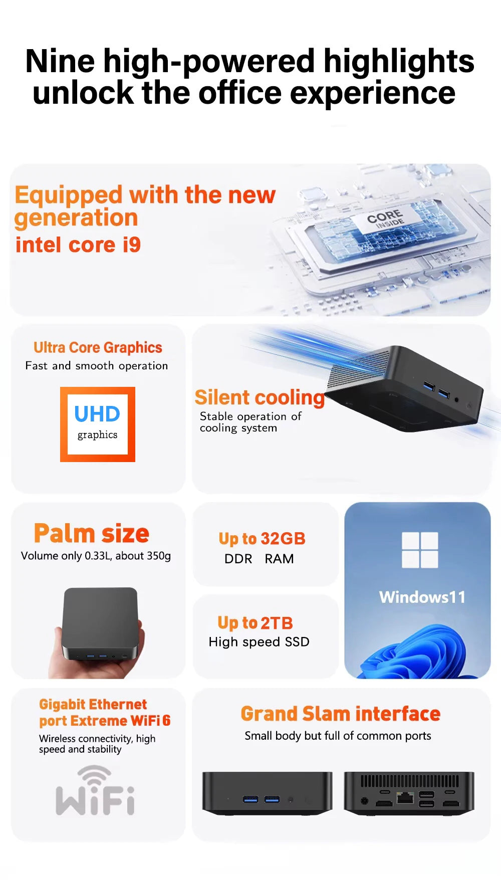 NEW Windows 11 Pro Mini PC Protable Gaming i9 10980HK N150 16/32GB RAM WIFI6 BT5.2 4K 1/2TB SSD 1000Mbps Mini Gamer Computer PC