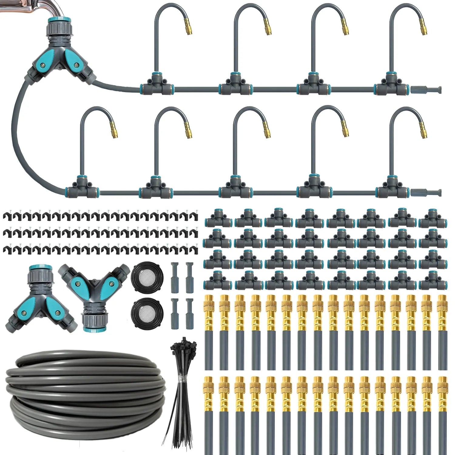 60M DIY Free Bending Universal Sprayer Kit 6mm Hose Patio Misting Cooling System for Garden Plant Fogging Watering Irrigation