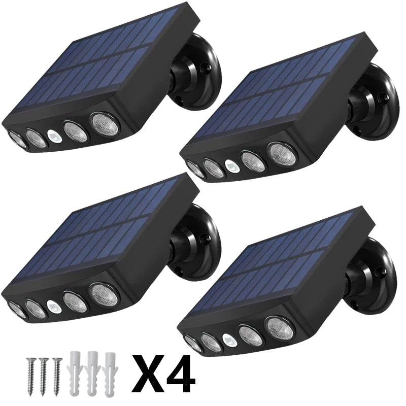 3000W Solar Powered Outdoor Wall Light Motion Sensor Security Lights 4 LED Bulbs 3 Modes Night Work Lamp for Patio Garden Porch Fence Corridor Balcony