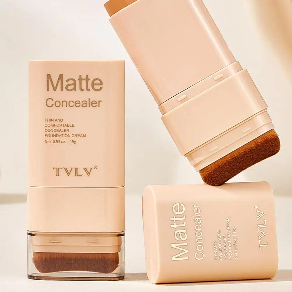 Tidesmit two in one double head matte foundation stick and concealer for a smooth face makeup finish detail view