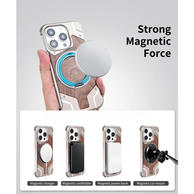 Magnetic Walnut Wood Phone Case for iPhone 16 Pro | Shock-Absorbing Cover Tidesmit
