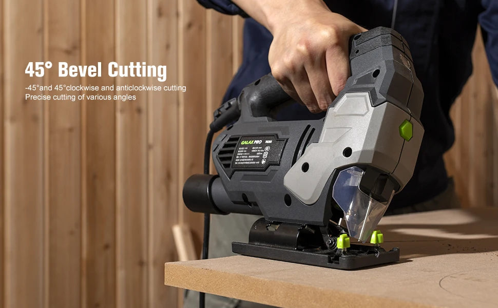 GALAX PRO Jig Saw 800W Powerful Motor Adjustable ±45° Cutting 3000 RPM Electric Saber Saw Wood Tool for Chainsaw DIY Woodworking