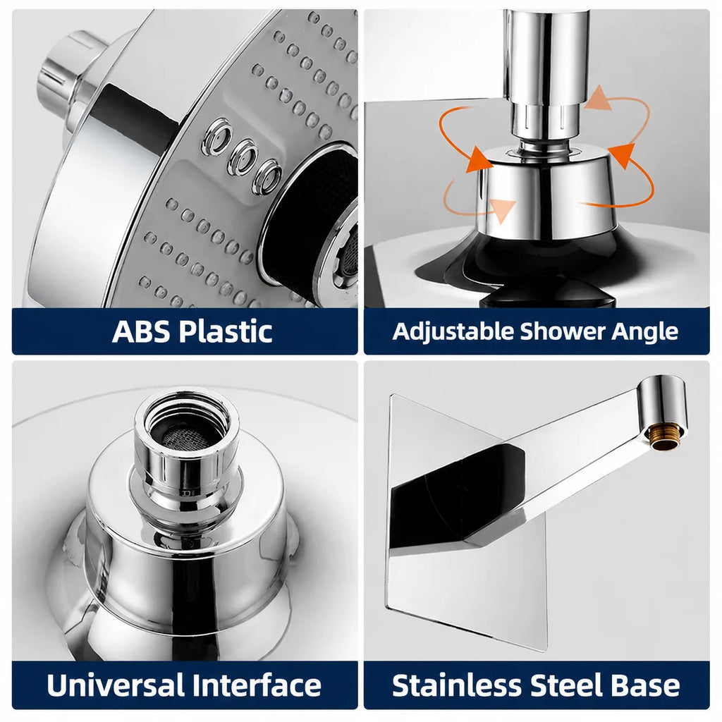 Adjustable Rainfall Shower Head 5 Modes Big Panel High-pressure Large Flow Top Spray 175mm Ceiling Mounted Supercharge Shower