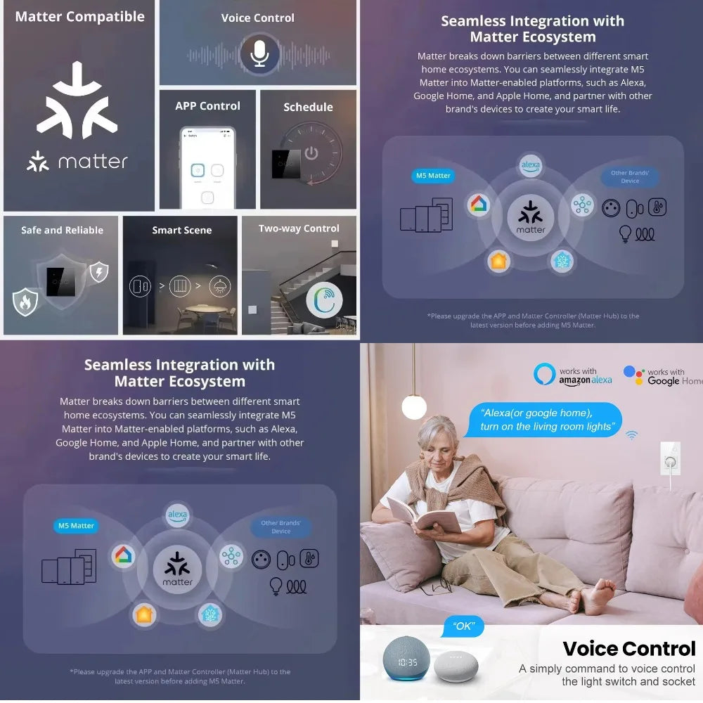 Melery Matter over WiFi Smart Light Switch Glass Touch Sensor Remote Control by Alexa GoogleApple Home Siri Homekit SmartThings
