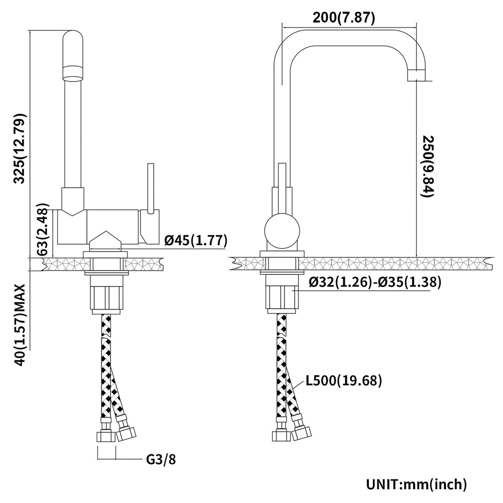 Foldable Kitchen Faucet with 2 Jets, Black 180° Foldable Kitchen Mixer Under the Window, 360° Swivel Foldable Tap, Foldable Mixer