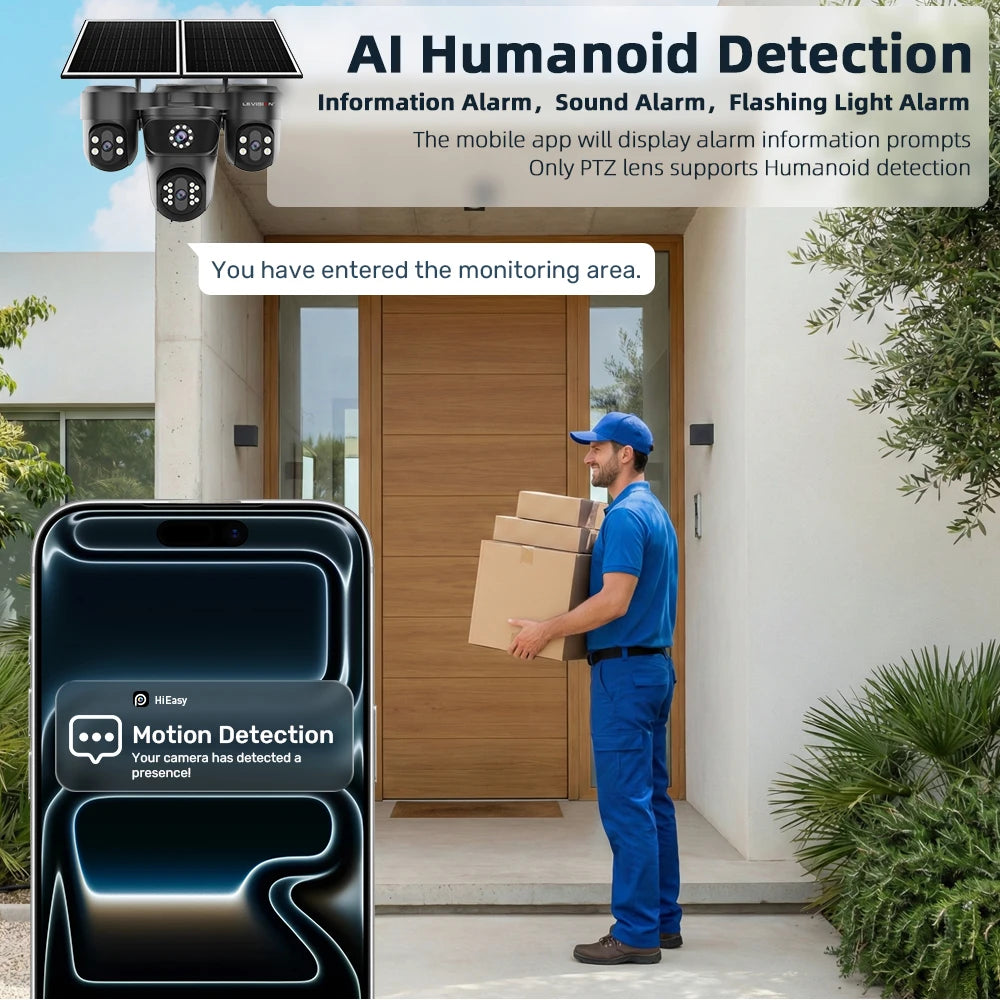 LS VISION Four Screens Camera Outdoor House Surveillance Cameras  4G SIM Wireless Camera Humanoid Automatic Tracking Ai Zoom