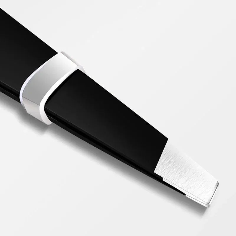 Stainless Steel Black Eyebrow Tweezer with Slant and Flat Point Beauty Tools for Eyelash Tweezer & Ingrown Hair Removal False Eyelashes Tidesmit