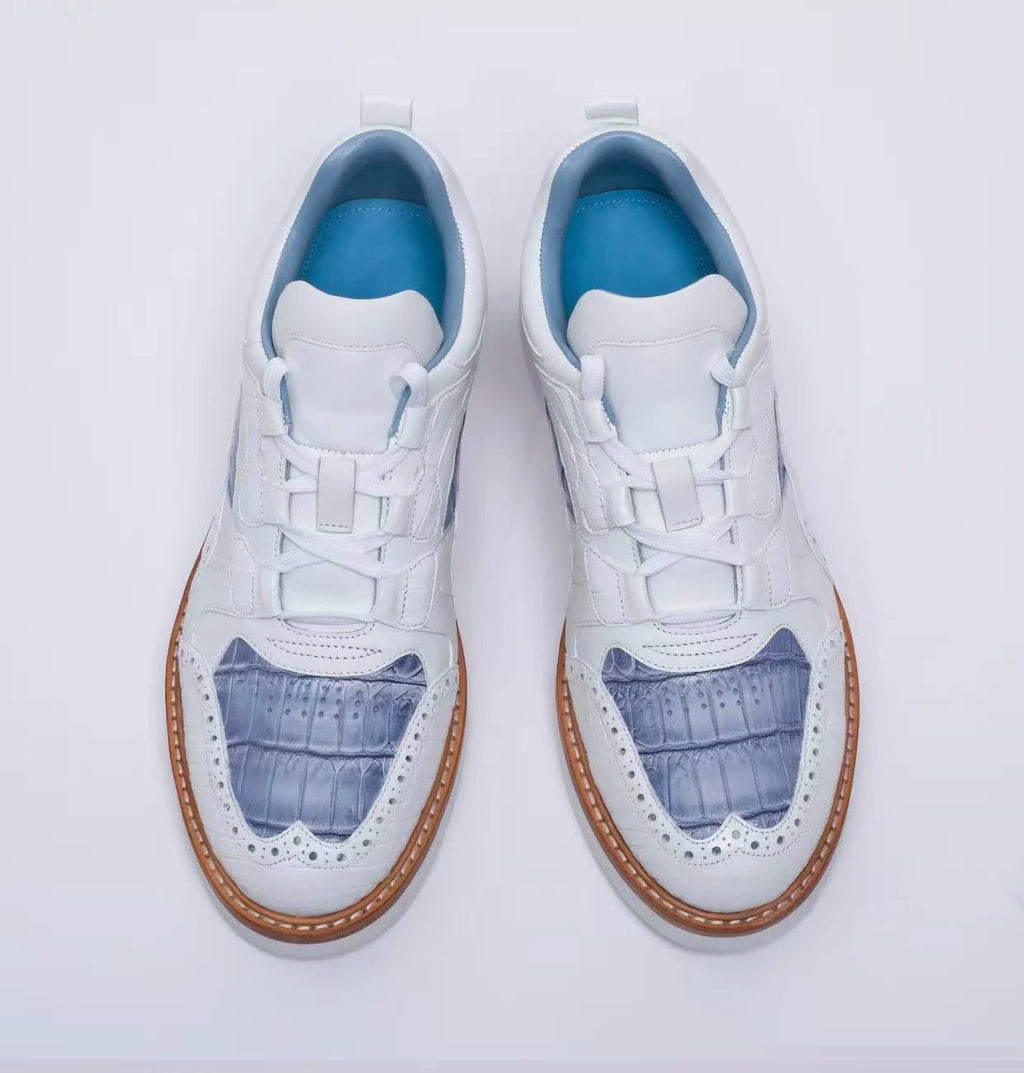 sanyeshechiping new men sports shoes male crocodile shoes white blue teo color men shoes fashion leisure running shoes