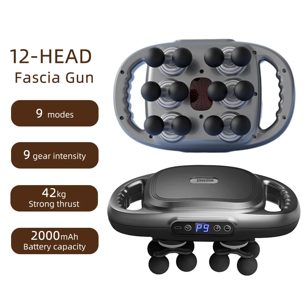 Deep Tissue Massage Gun with 99 Speed Settings and Heat Therapy Back Massage Instrument 12 head 3 Tidesmit