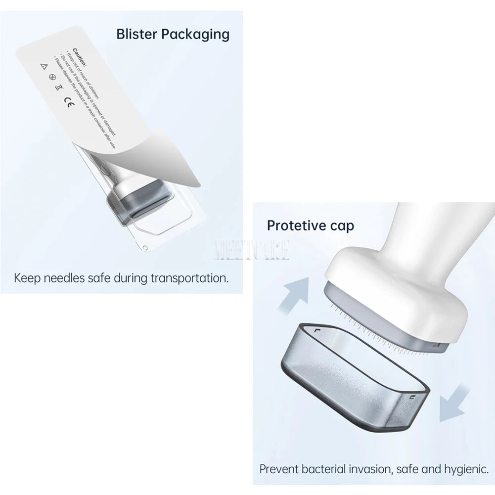 BIO 120 needle derma stamp in sterile blister packaging with a protective cap for hygienic microneedling care.