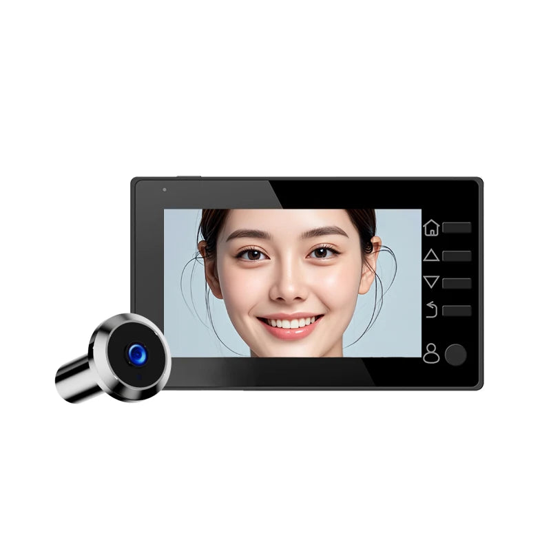 Electric peephole security camera with cat-eye lens and 4.3-inch door viewer screen