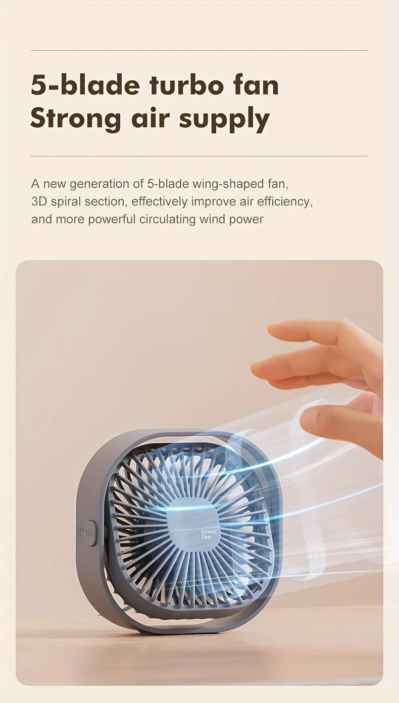 New Ultra-quiet Desk Fan, Suitable for Bedroom, Office, Library, Three Wind Speeds, 360° Rotation, Low Noise, Portable Mini Fan