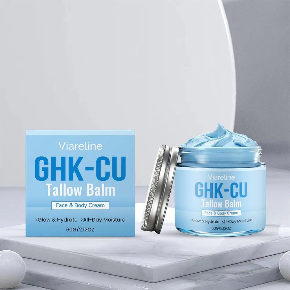 GHK-Cu Peptide Cream for Face, Blue Beef Tallow Moisturizer with Copper Peptides Gentle Safe for Face Hands Body Deep Nourishing