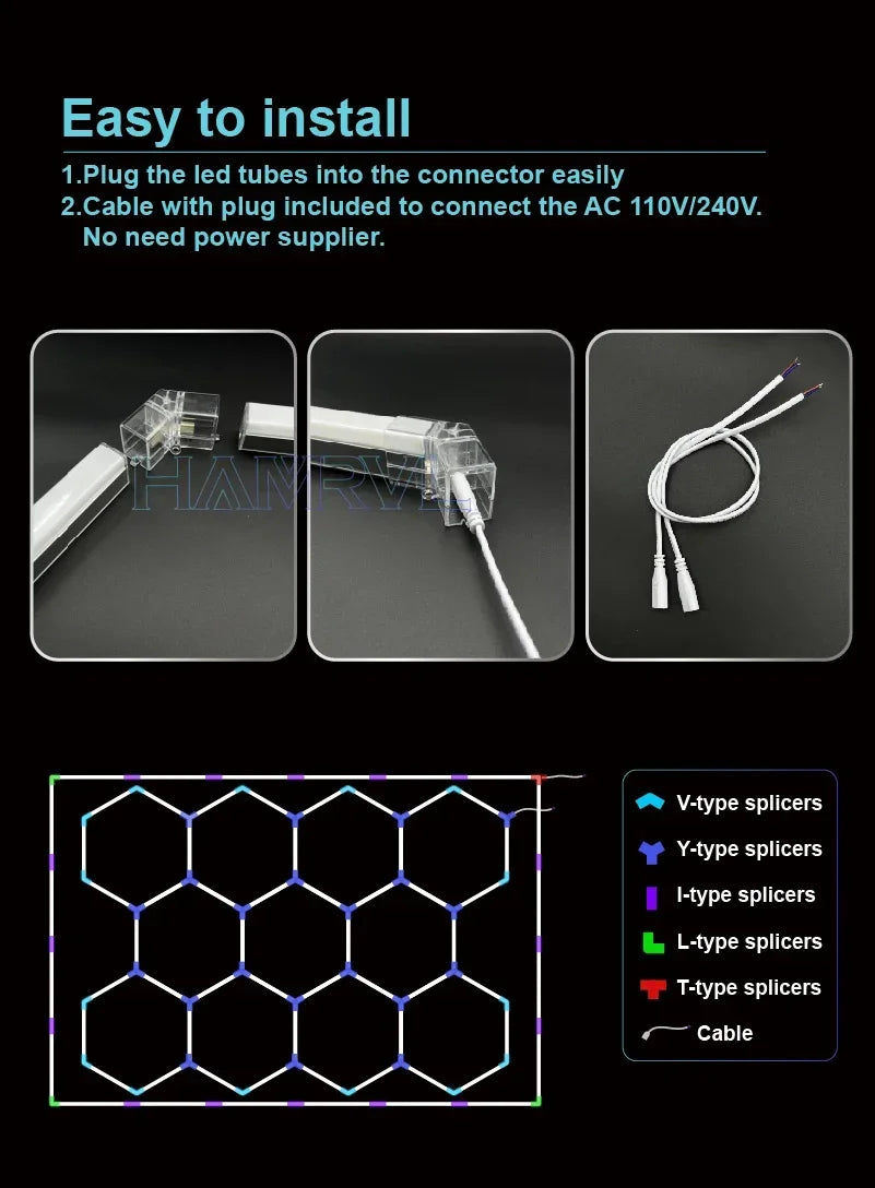 LED Rectangle Lighting 4S car showroom Barber Workshop Office Desk Ceiling Lamp Color change Dimmable Garage Hexagon Lights Gym