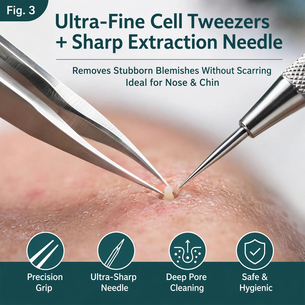 Stainless Steel Acne Needle Set of 8 Pieces, High-Density Blackhead Tweezers, Professional Acne Extraction Needles, Tool for Removing Closed Comedones, Portable Storage Set for Home and Beauty Salon Use