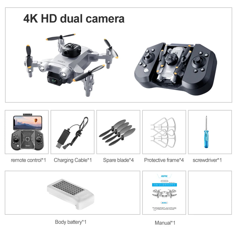 4K Camera Drone with Obstacle Avoidance - Foldable Beginner Quadcopter Grey-Dual4K-1B Tidesmit