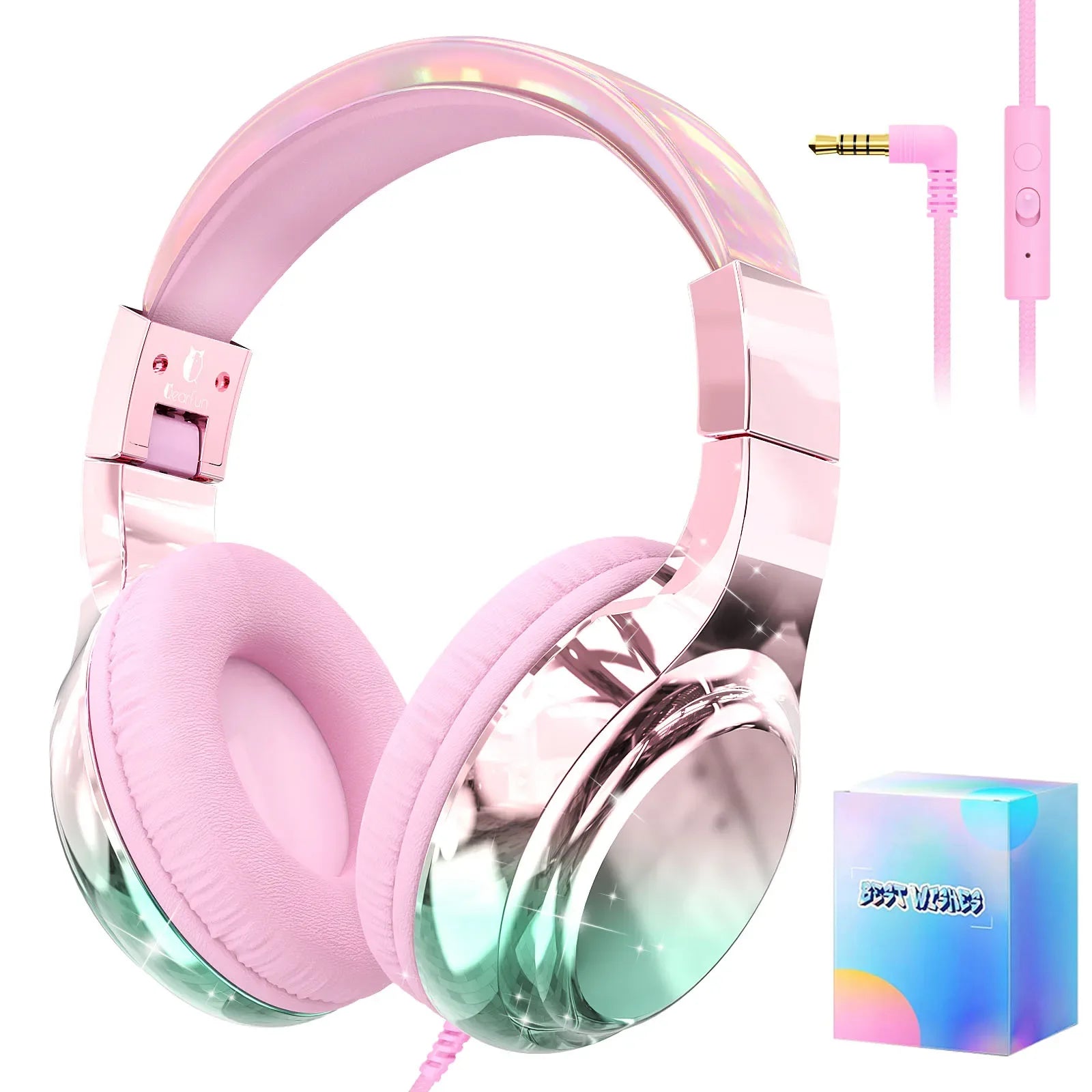 Tidesmit Kids Wired Headphones with Volume Limit and Built-in Mic Pink with Box Tidesmit