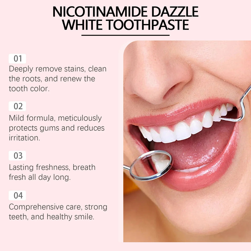 Tidesmit Niacinamide whitening toothpaste for plaque removal, stain reduction, and fresh breath oral hygiene.