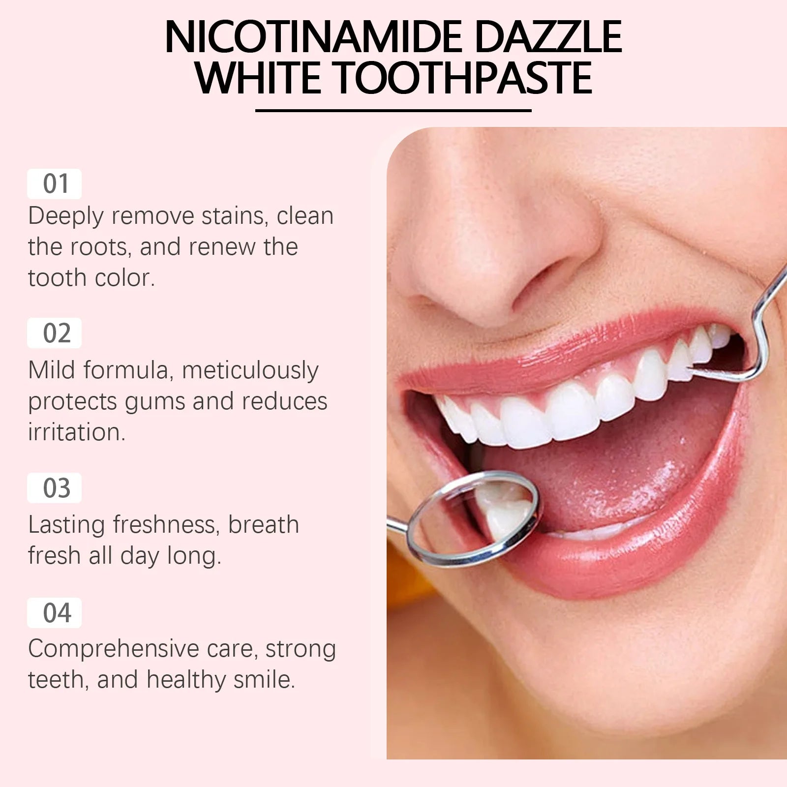 Tidesmit Niacinamide whitening toothpaste for plaque removal, stain reduction, and fresh breath oral hygiene.