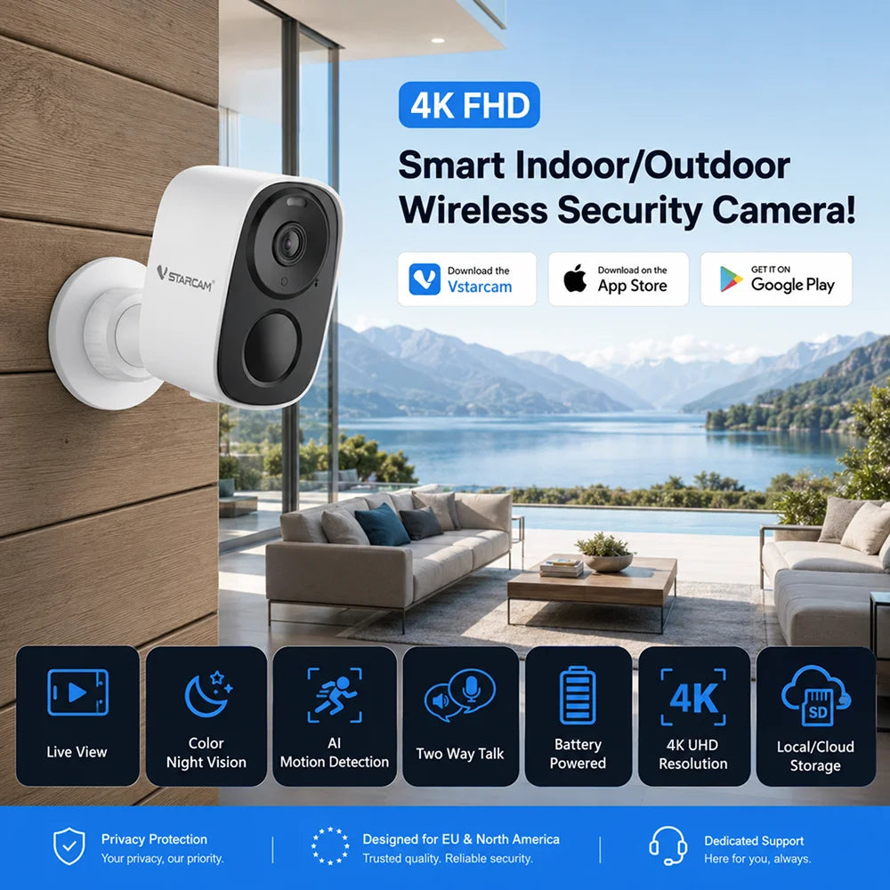 4K Wireless Battery Powered Cameras Outdoor Magnetic 5MP Indoor for Home Security Smart Motion Detection  CCTV IP Camera