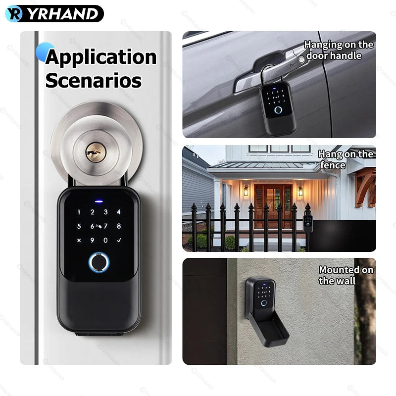 YRHAND TTlock Password Smart Fingerprint Digital Card Inteligente Tuya Electronic Portable IP66 Lock Boxes For Smart Home