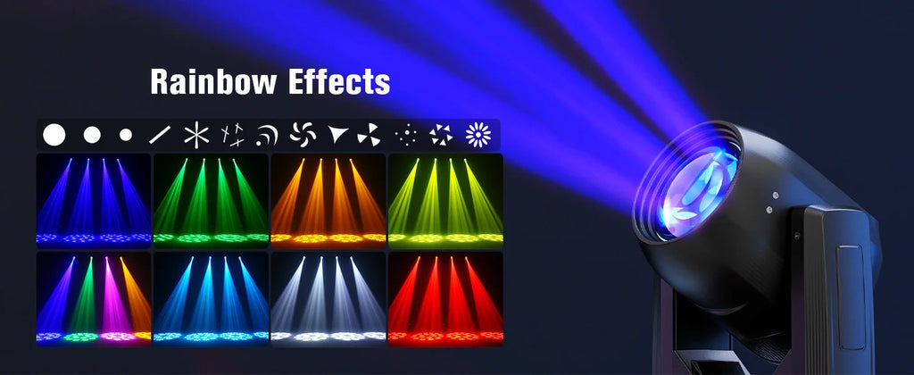 U'King 150W Beam Moving Head Light Rotating 18 Prisms 14 Gobos LED Rainbow Effect Zoom Stage Light DMX512 for DJ Disco Wedding